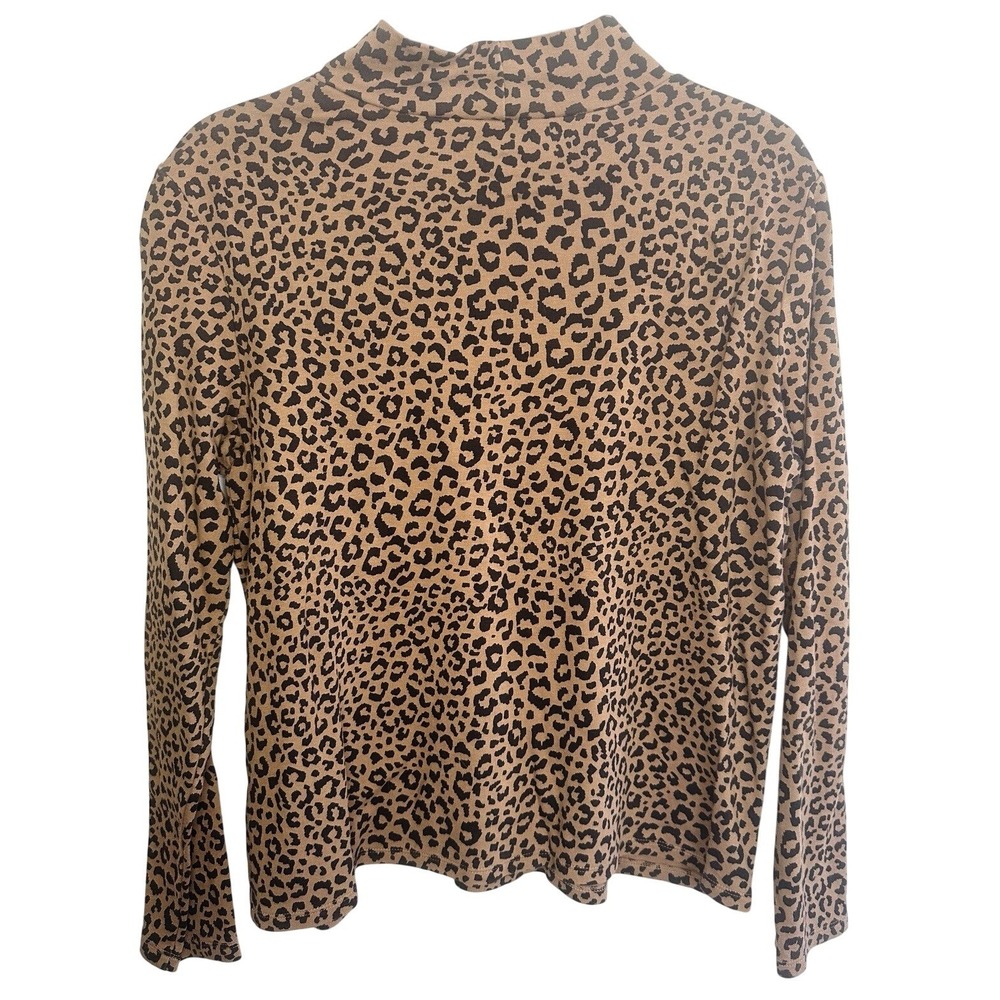 Croft & Barrow PL Petite‎ Large Animal Print Mock Neck Long Sleeve 100% Cotton